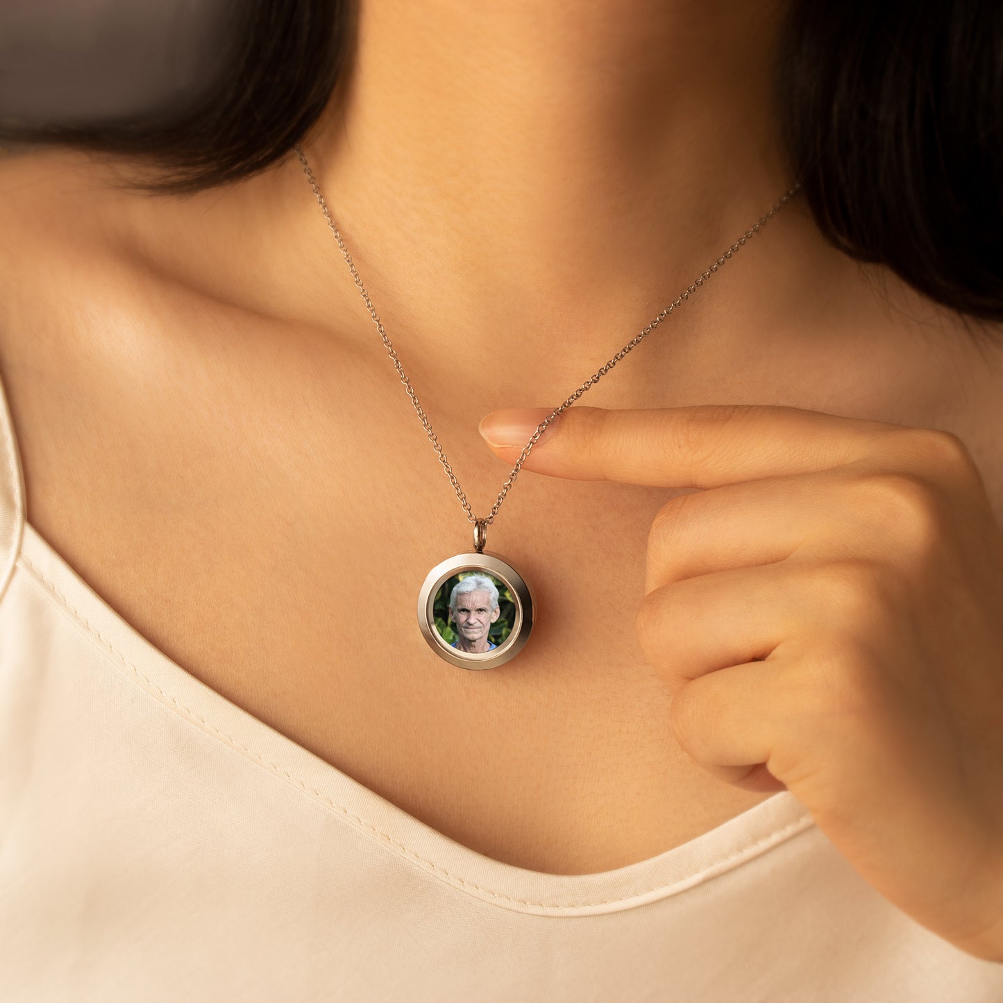 Glass Round Photo Locket Necklace
