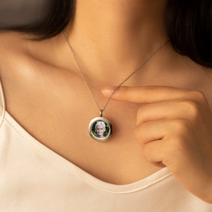 Glass Round Photo Locket Necklace