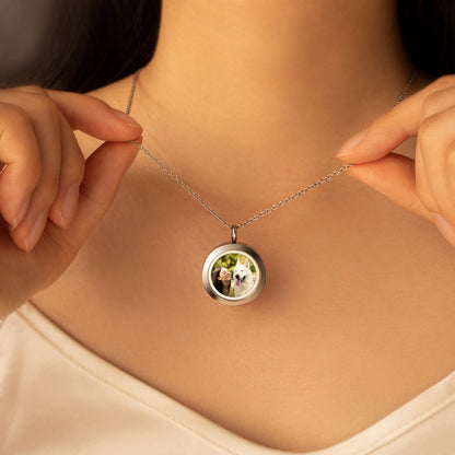 Glass Round Pet Photo Locket Necklace
