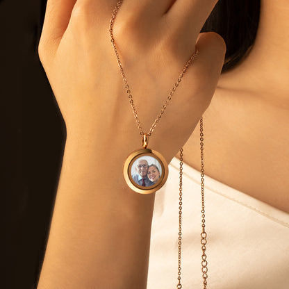 Glass Round Photo Locket Necklace