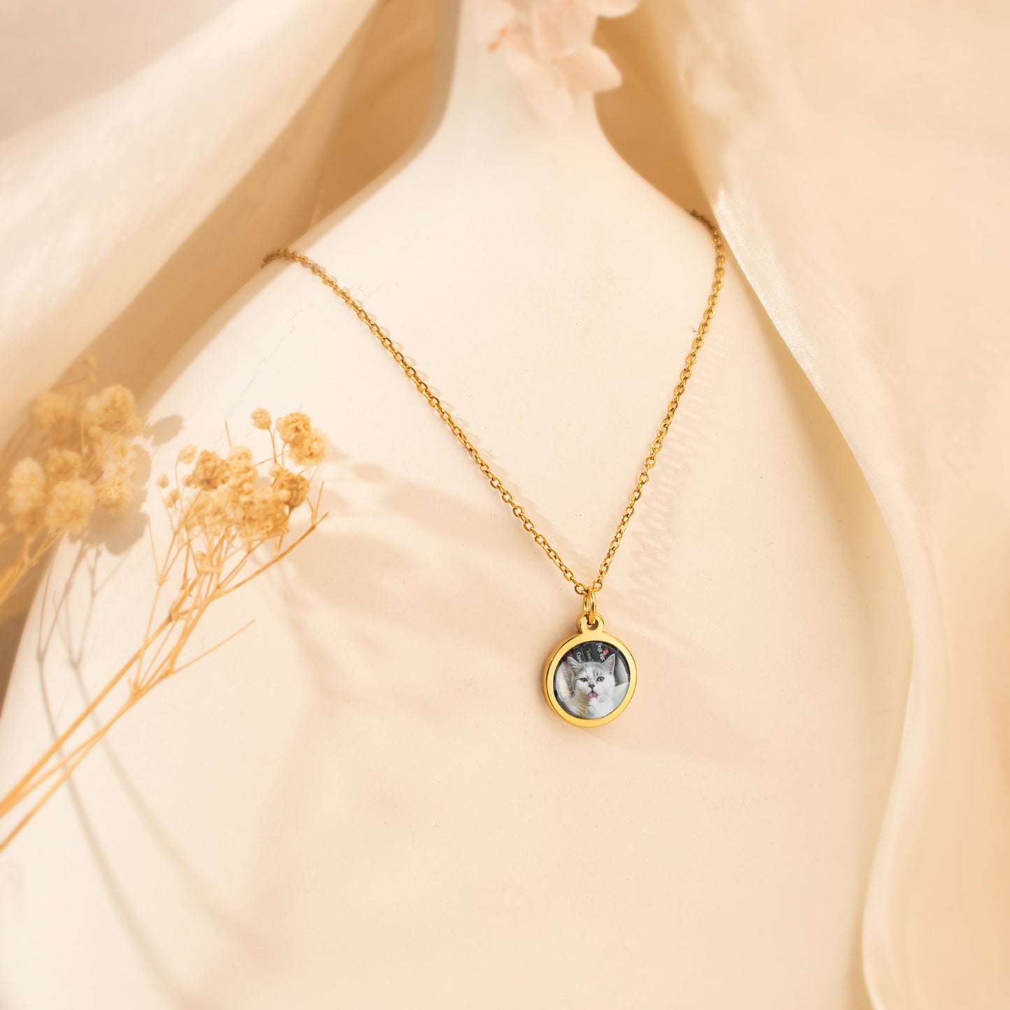 Personalized Round Photo Pendant Necklace with Glass Dome Cab