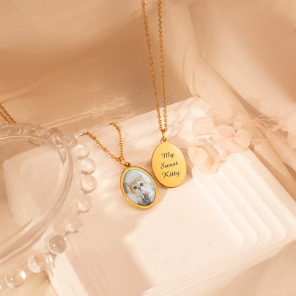 Personalized Oval Photo Pendant Necklace with Glass Dome Cab