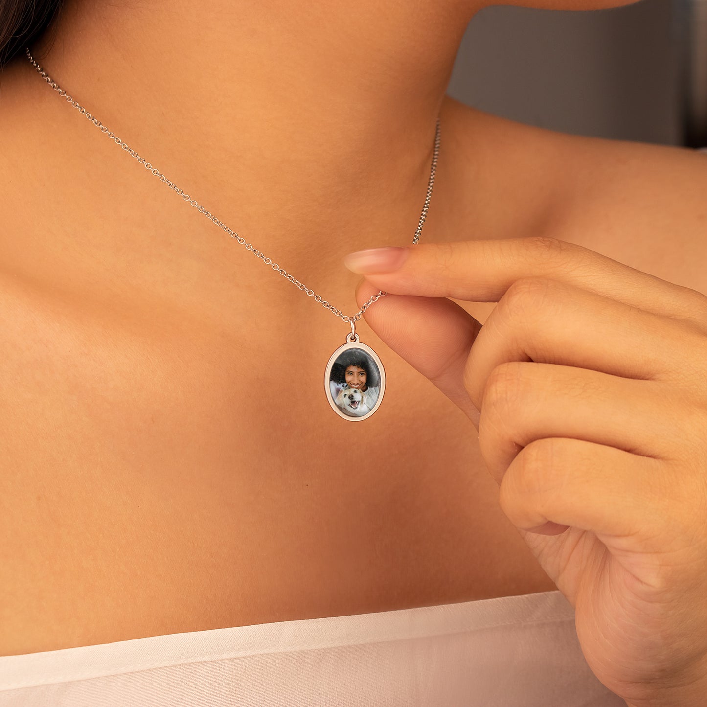Personalized Oval Photo Pendant Necklace with Glass Dome Cab