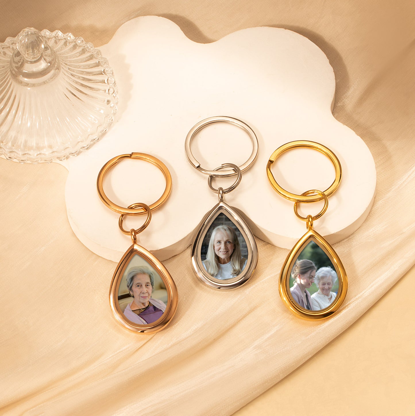 Glass Teardrop Photo Locket Keychain