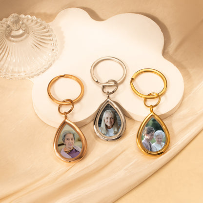 Glass Teardrop Photo Locket Keychain