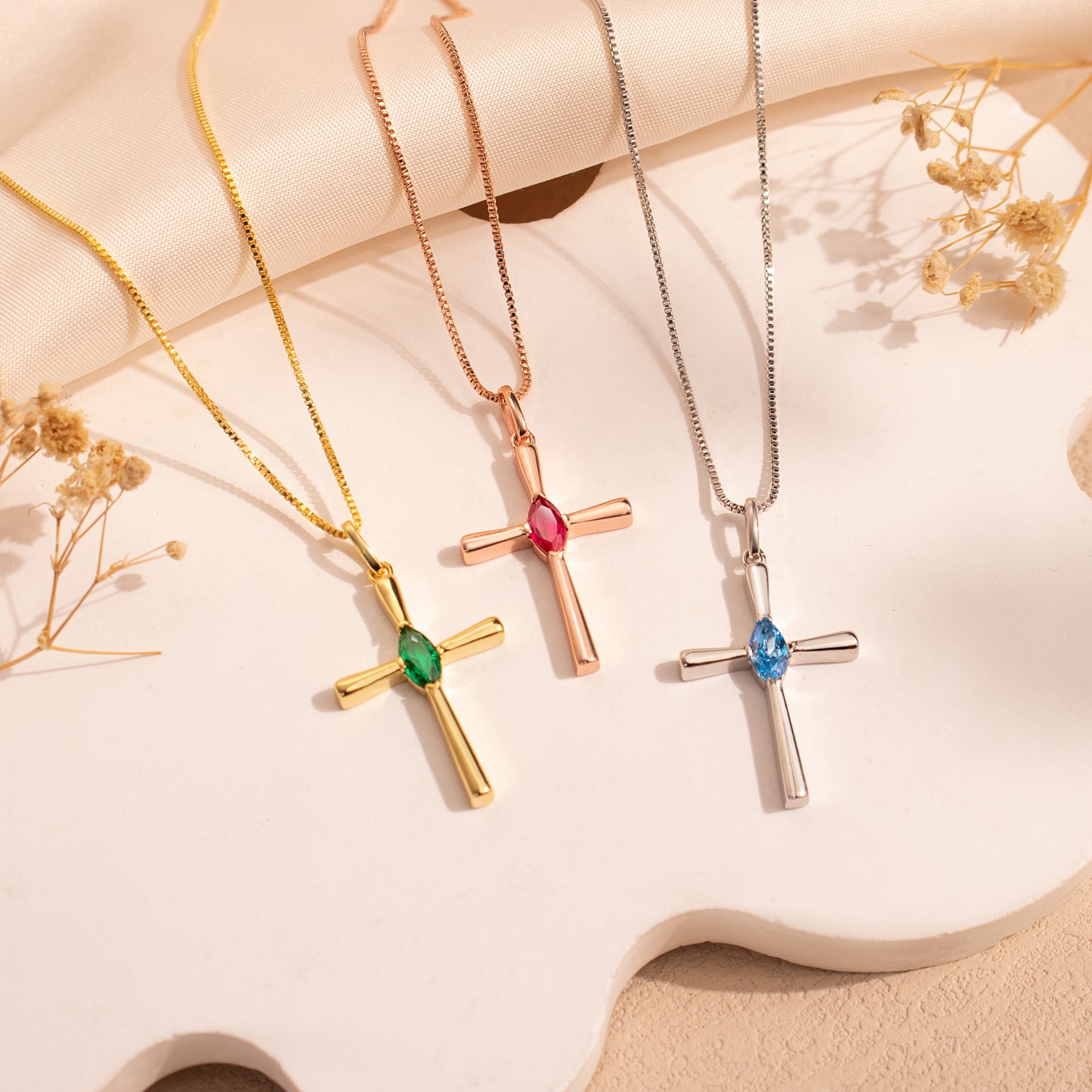 Personalized Birthstone Cross Necklace