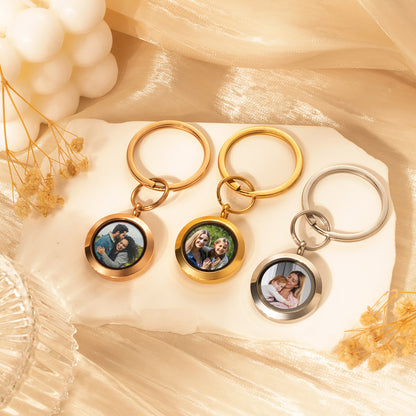 Glass Round Photo Locket Keychain