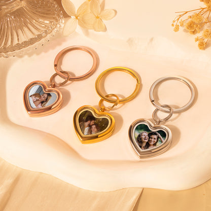 Glass Heart Photo Locket Keychain