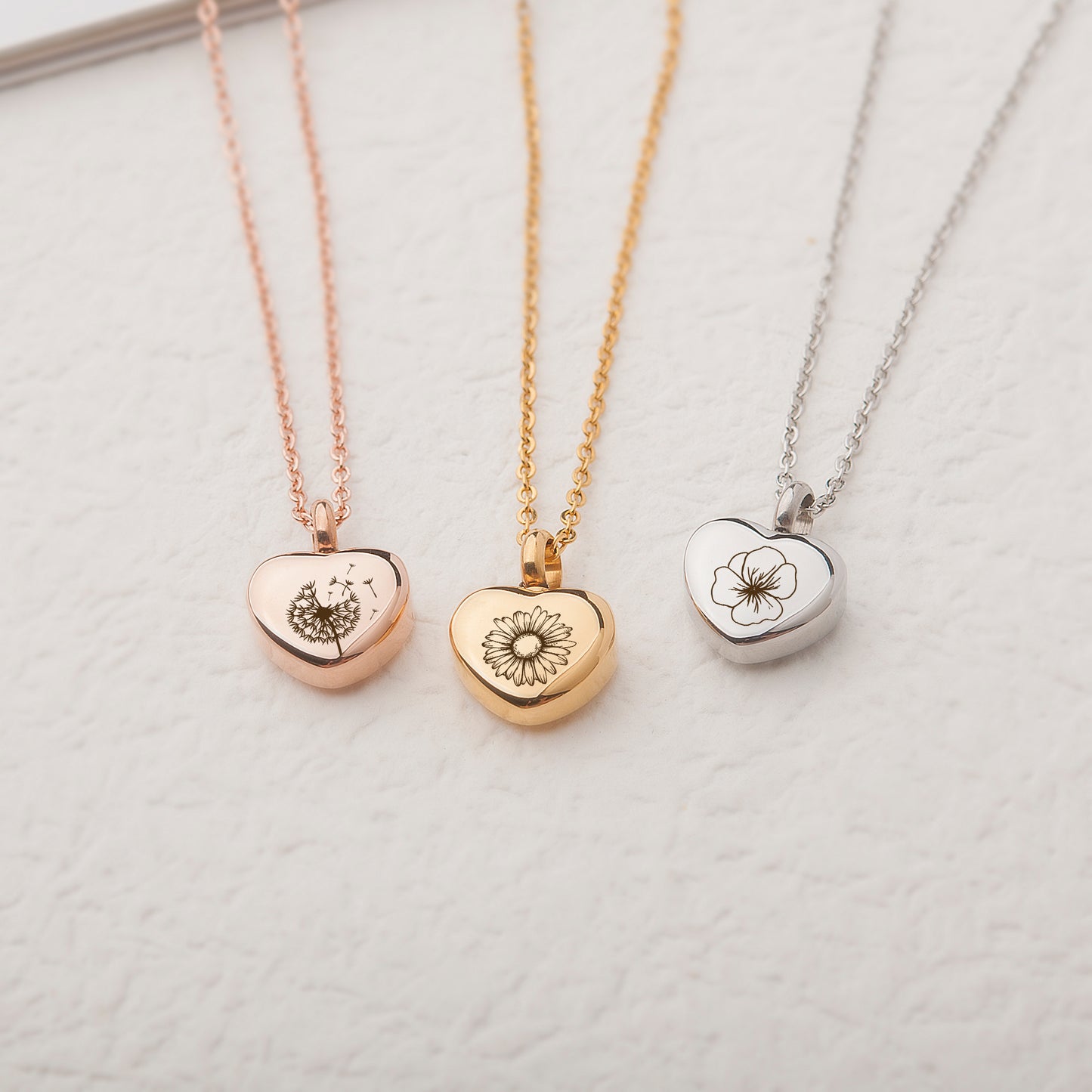 Birth Flower Mini Heart Memorial Necklace