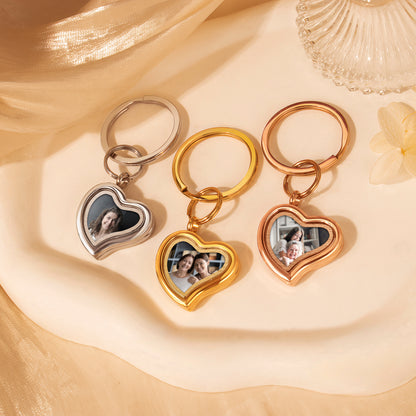 Glass Sideways Heart Photo Locket Keychain