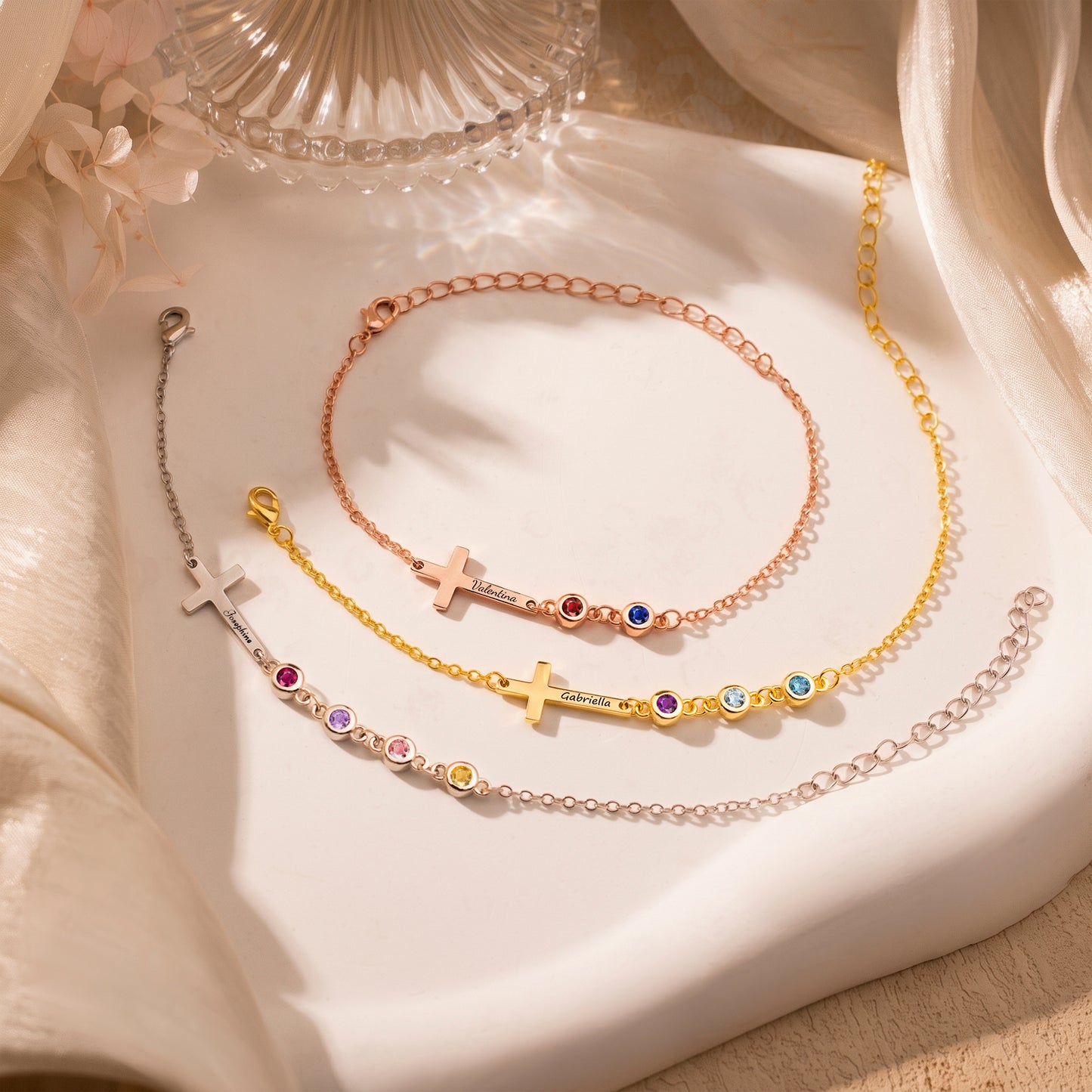 Custom Cross Birthstone Bracelet