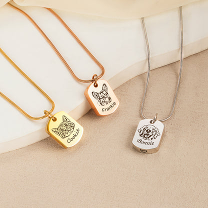 Custom Pet Portrait Dog Tag Memorial Necklace