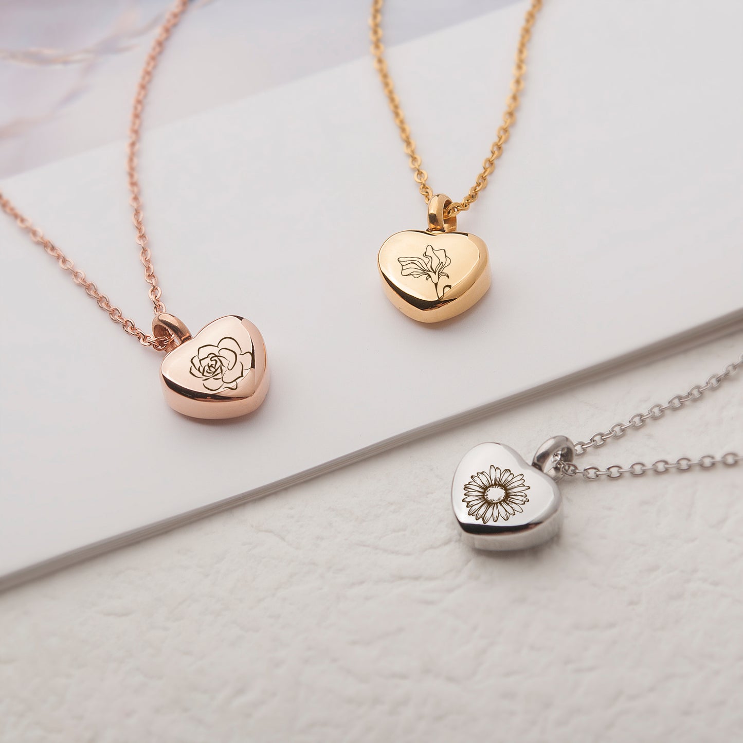 Birth Flower Mini Heart Memorial Necklace