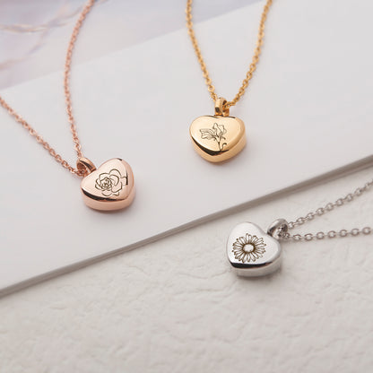 Birth Flower Mini Heart Memorial Necklace