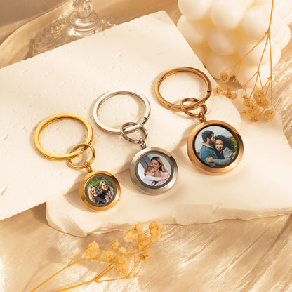 Glass Round Photo Locket Keychain