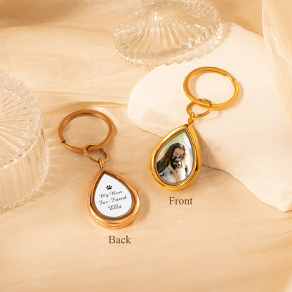 Glass Teardrop Photo Locket Pet Memorial Keychain