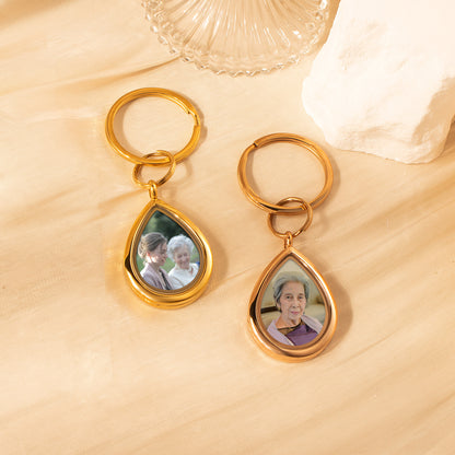 Glass Teardrop Photo Locket Keychain