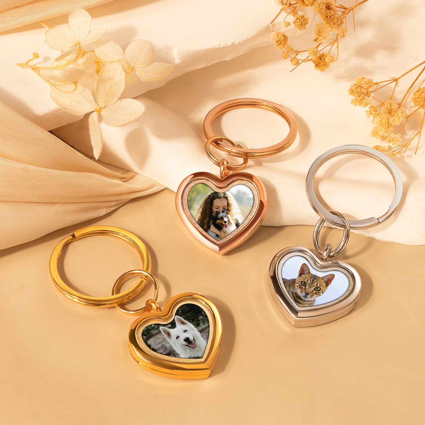 Glass Heart Photo Locket Pet Memorial Keychain