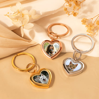 Glass Heart Photo Locket Pet Memorial Keychain