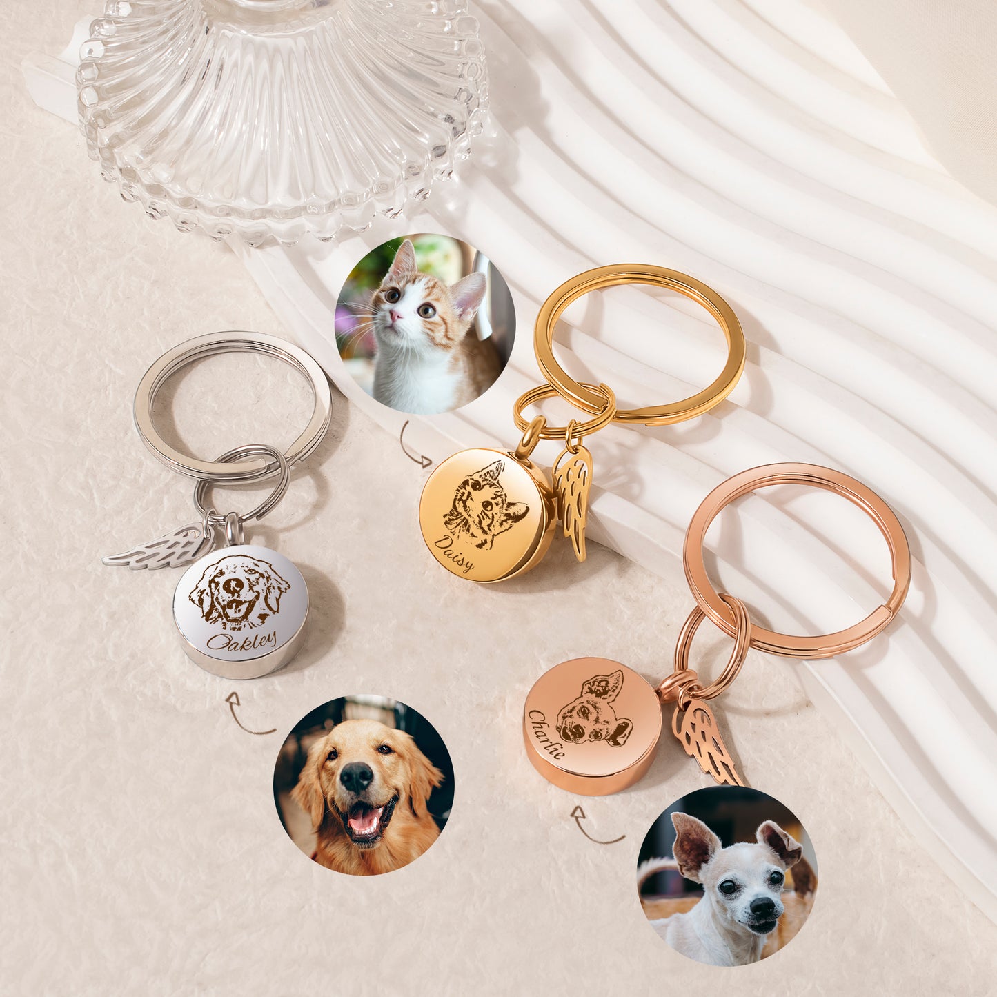 Round Pet Portrait Coin Memorial Key Chain