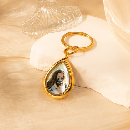 Glass Teardrop Photo Locket Pet Memorial Keychain