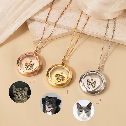 Pet Portrait Charm Photo Locket Necklace