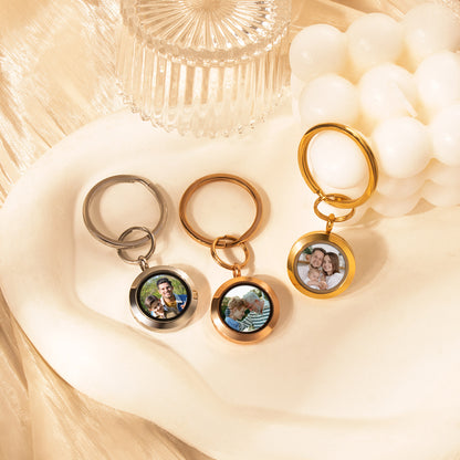 Glass Round Photo Locket Keychain