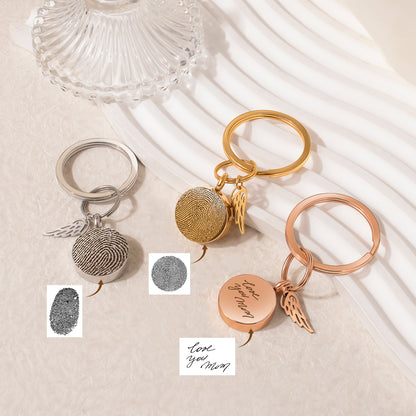 Round Fingerprint-Handwriting Coin Memorial Key Chain