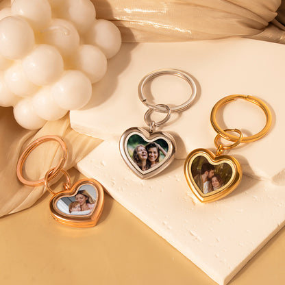 Glass Heart Photo Locket Keychain