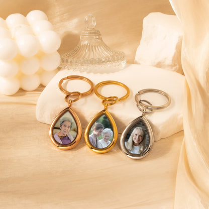 Glass Teardrop Photo Locket Keychain