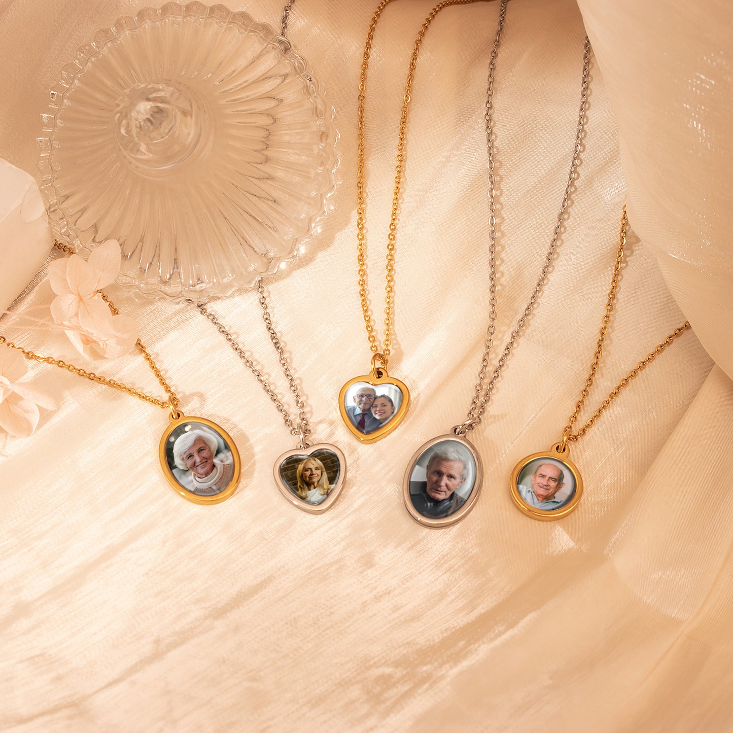 Personalized Round Photo Pendant Necklace with Glass Dome Cab