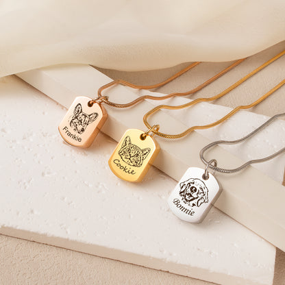 Custom Pet Portrait Dog Tag Memorial Necklace