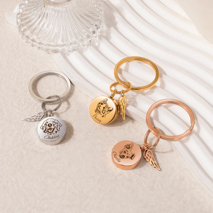 Round Pet Portrait Coin Memorial Key Chain