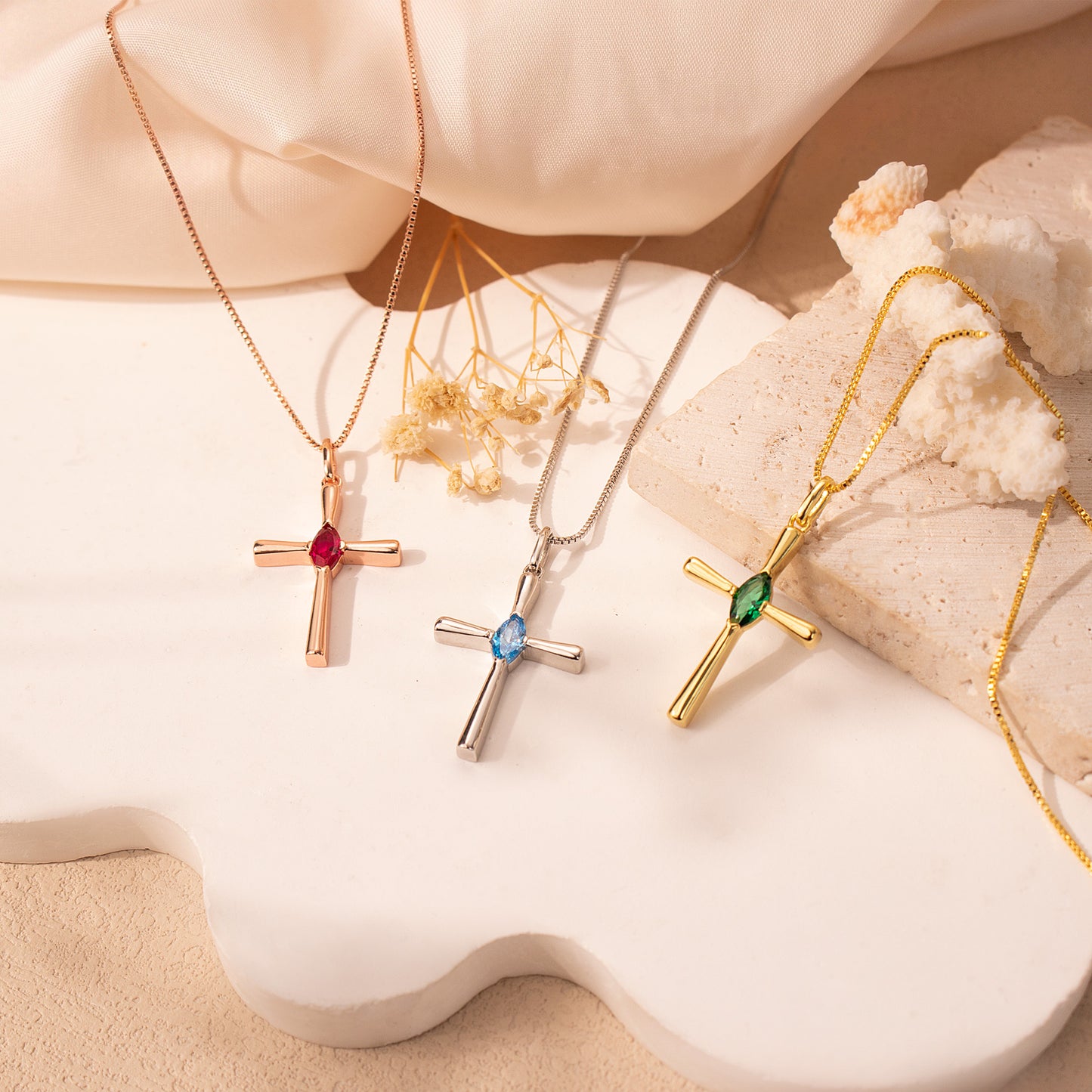 Personalized Birthstone Cross Necklace