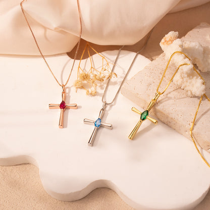 Personalized Birthstone Cross Necklace