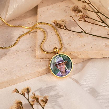 Round Memorial Ashes Holder Necklace with Photo