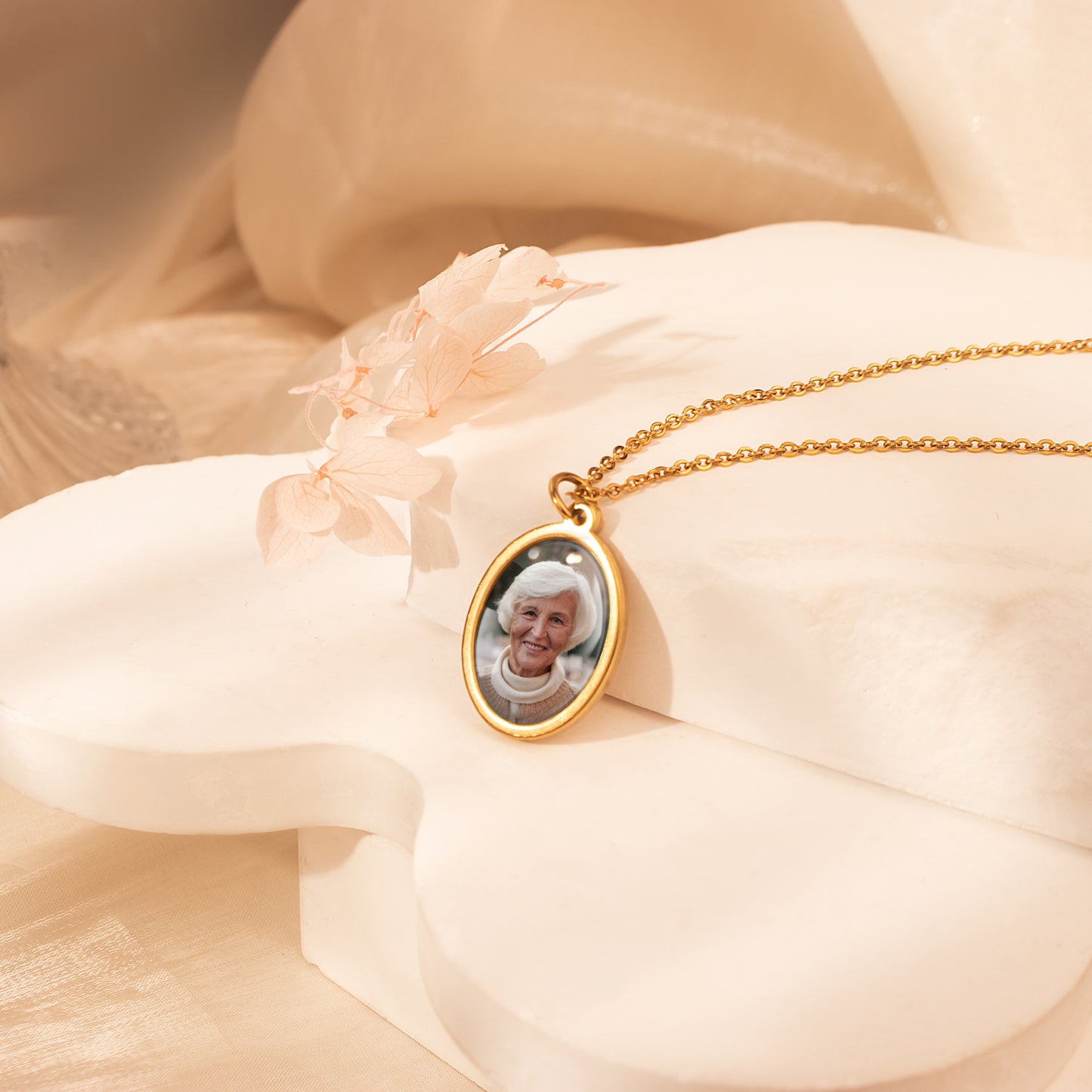 Personalized Oval Photo Pendant Necklace with Glass Dome Cab