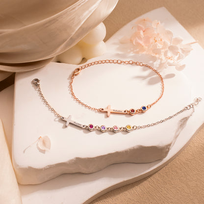 Custom Cross Birthstone Bracelet