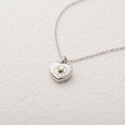 Birth Flower Mini Heart Memorial Necklace