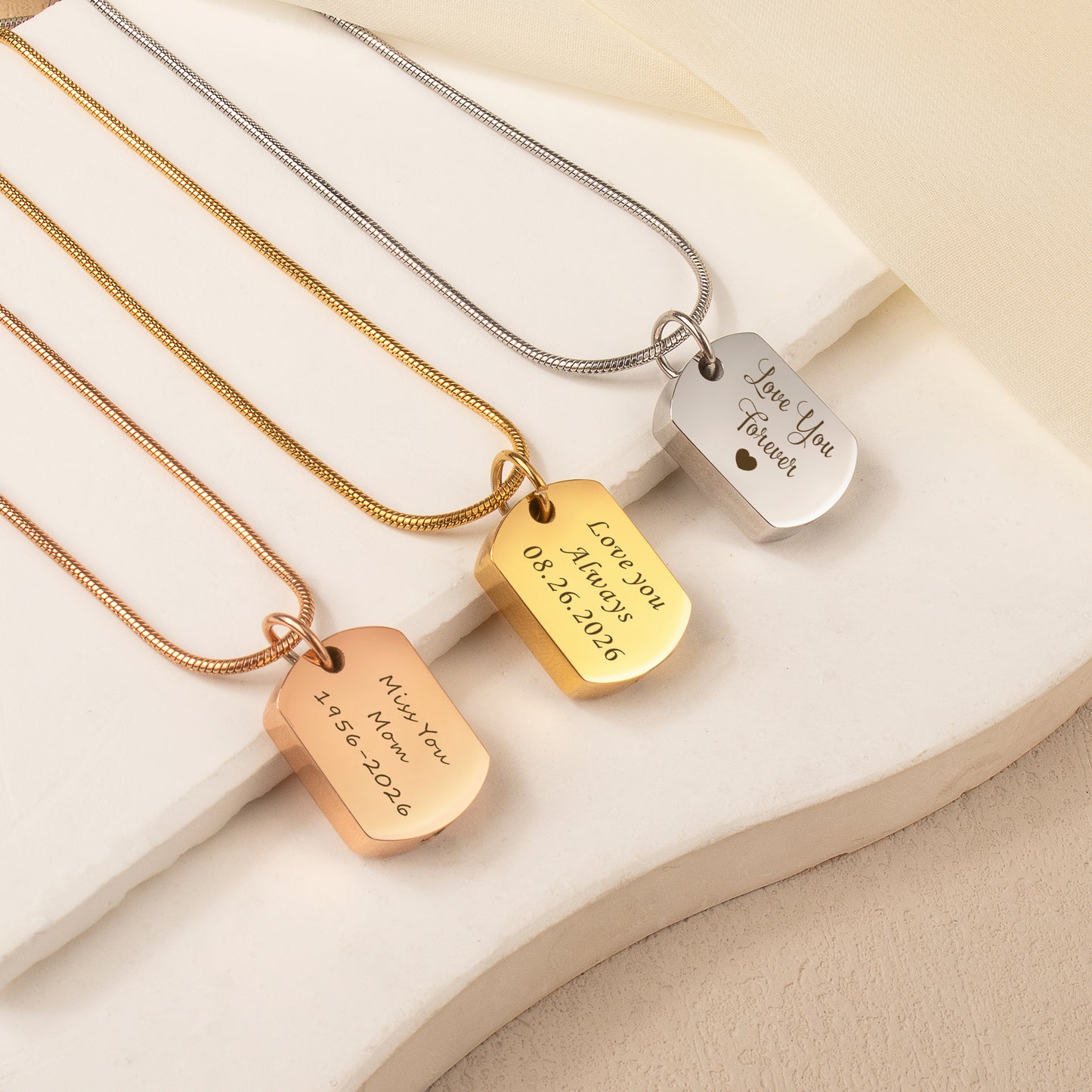 Vertical Engraving Dog Tag Memorial Necklace