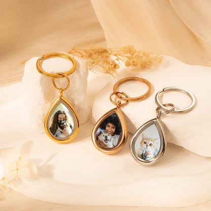 Glass Teardrop Photo Locket Pet Memorial Keychain