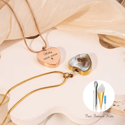 Heart Pet Memorial Ashes Holder Necklace with Photo