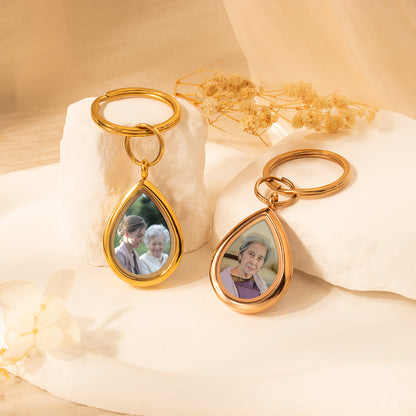 Glass Teardrop Photo Locket Keychain