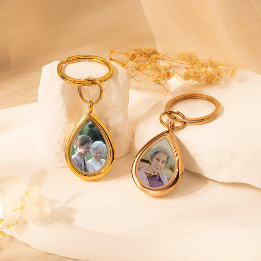 Glass Teardrop Photo Locket Keychain