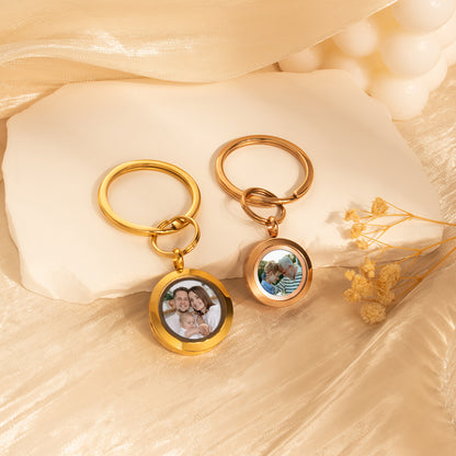 Glass Round Photo Locket Keychain