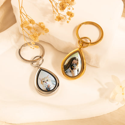 Glass Teardrop Photo Locket Pet Memorial Keychain