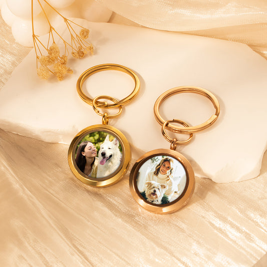 Glass Round Photo Locket Pet Memorial Keychain