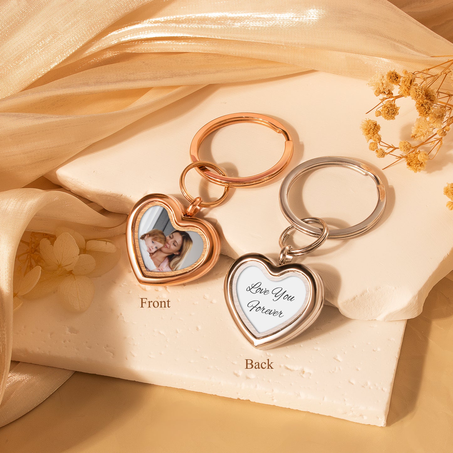 Glass Heart Photo Locket Keychain