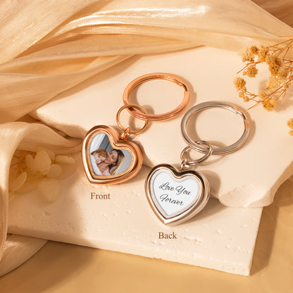 Glass Heart Photo Locket Keychain