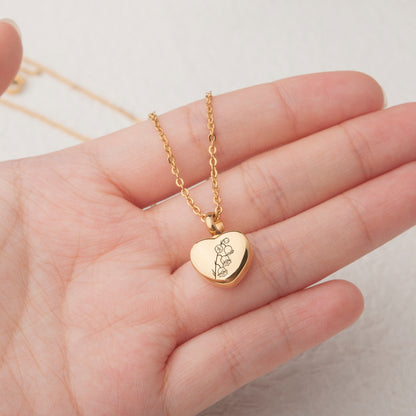 Birth Flower Mini Heart Memorial Necklace